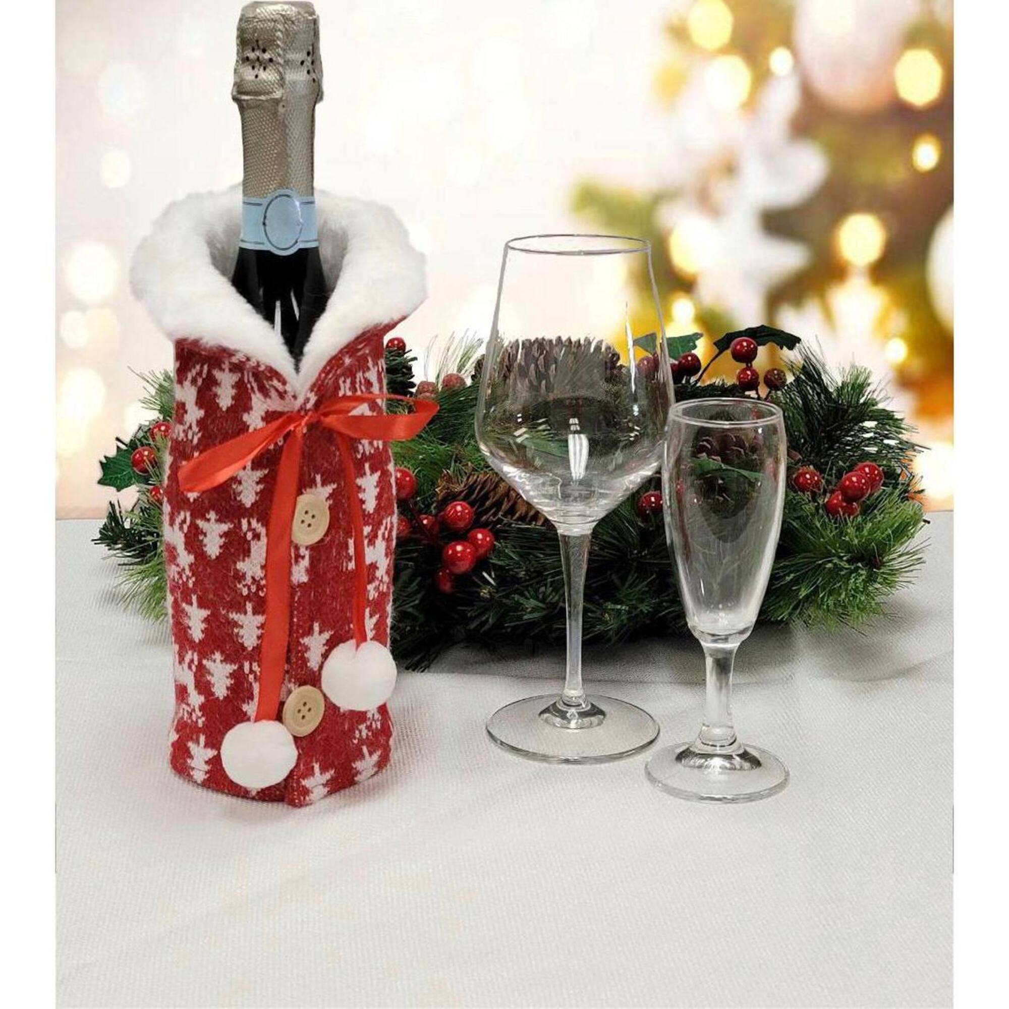 Wizardi 8.27" x 11.69" Red & White Christmas Bottle Cover